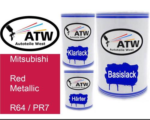 Mitsubishi, Red Metallic, R64 / PR7: 500ml Lackdose + 500ml Klarlack + 250ml Härter - Set, von ATW Autoteile West.